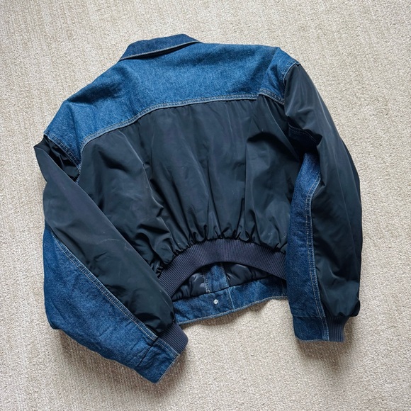 Zara Contrast Denim Bomber Jacket - Picture 7 of 9